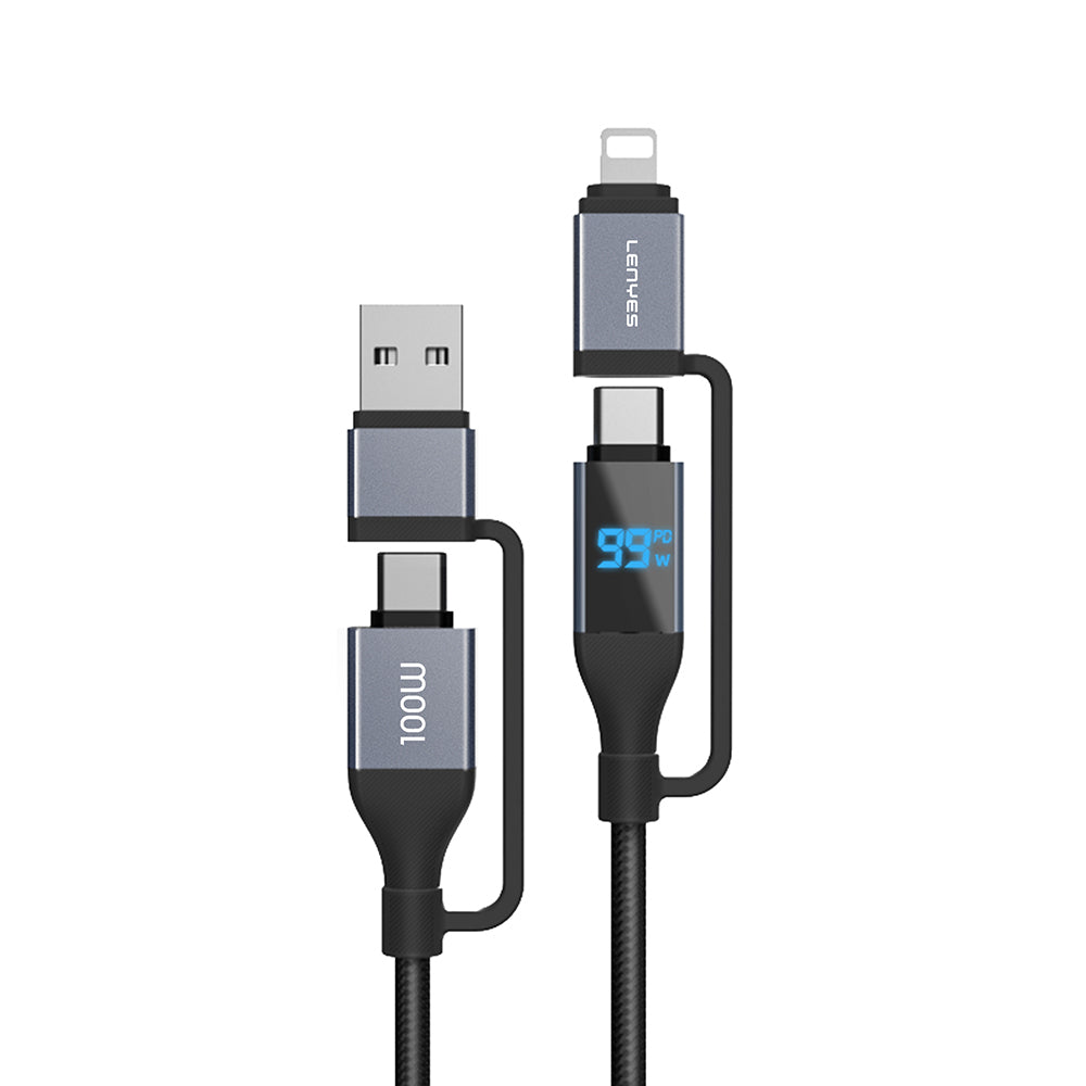 Lenyes LC542 Dijital Göstergeli 4in1 USB-A - Type-C + Type-C to Lightning 100W 1M Lenyes LC542 Dijital Göstergeli 4in1 USB-A - Type-C + Type-C to Lightning 100W 1M